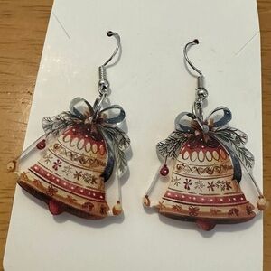 Festive Bell Earrings with Bow Vintage-Look